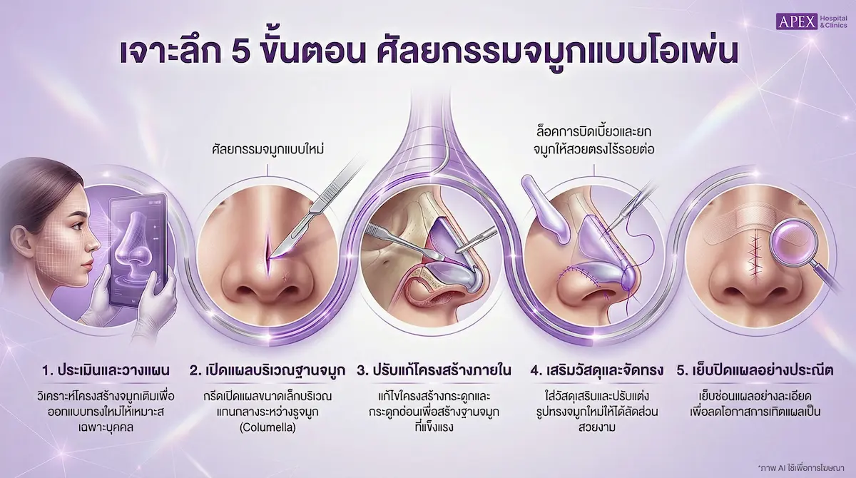 ขั้นตอนเสริมจมูกแบบโอเพ่น